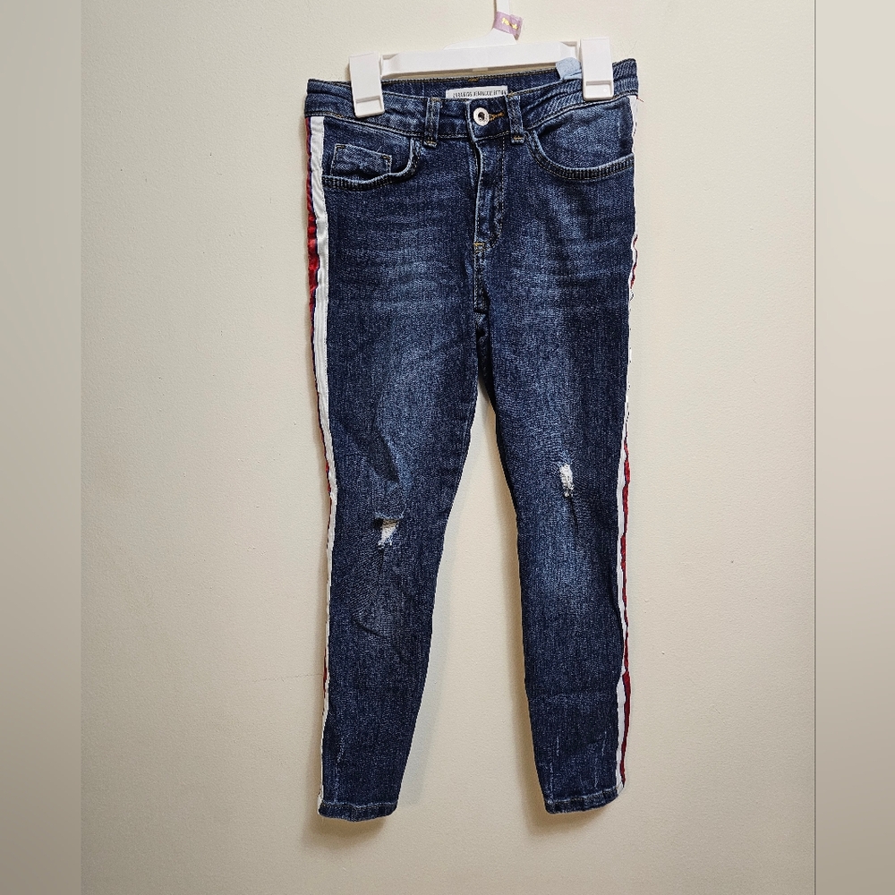 Zara Kids Denim Collection Size 10 Dark blue with red‎ & white stripe on sides